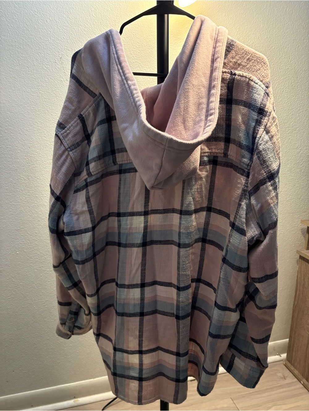 American Eagle Outfitters Pink and Blue Plaid Hooded Jacket